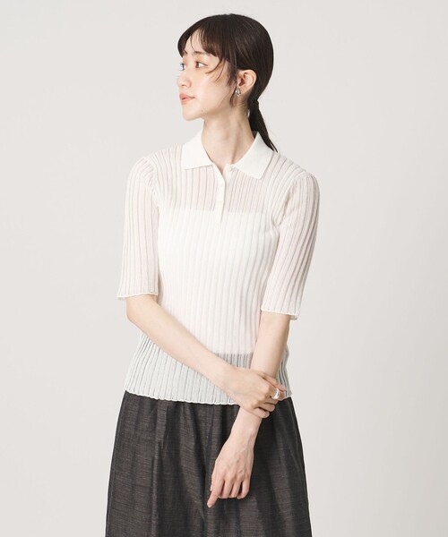 UNITED ARROWS(ユナイテッドアローズ)の「シアー リブ ポロニット ‐ウォッシャブル‐(ニット/セーター・レディース・クリーム/オフホワイト/ネイビー・FREE)」の20枚目の写真