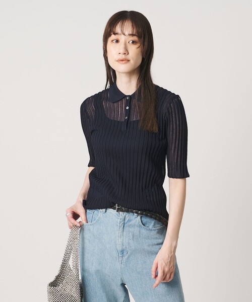 UNITED ARROWS(ユナイテッドアローズ)の「シアー リブ ポロニット ‐ウォッシャブル‐(ニット/セーター・レディース・クリーム/オフホワイト/ネイビー・FREE)」の22枚目の写真