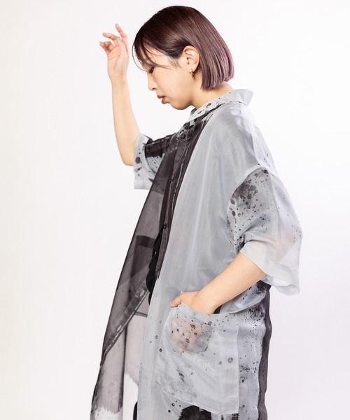 OSMOSIS（オズモーシス）の「プリントシアーシャツブラウス（シャツ/ブラウス・レディース・ブルー/オレンジ/ブラック・ONE SIZE）」の22枚目の写真