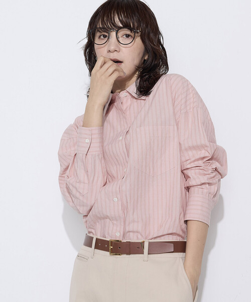 COMME CA Wardrobe(コムサワードローブ)の「〔 +サイズ 〕 オーガニックワッシャーストライプ シャツ(シャツ/ブラウス・レディース・ピンク/サックスブルー・13号)」の2枚目の写真