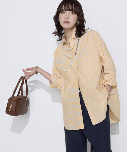 COMME CA Wardrobe(コムサワードローブ)の「〔 +サイズ 〕 オーガニックワッシャーストライプ シャツ(シャツ/ブラウス・レディース・ピンク/サックスブルー・13号)」の3枚目の写真