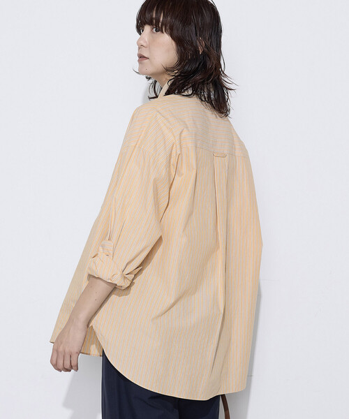 COMME CA Wardrobe(コムサワードローブ)の「〔 +サイズ 〕 オーガニックワッシャーストライプ シャツ(シャツ/ブラウス・レディース・ピンク/サックスブルー・13号)」の5枚目の写真