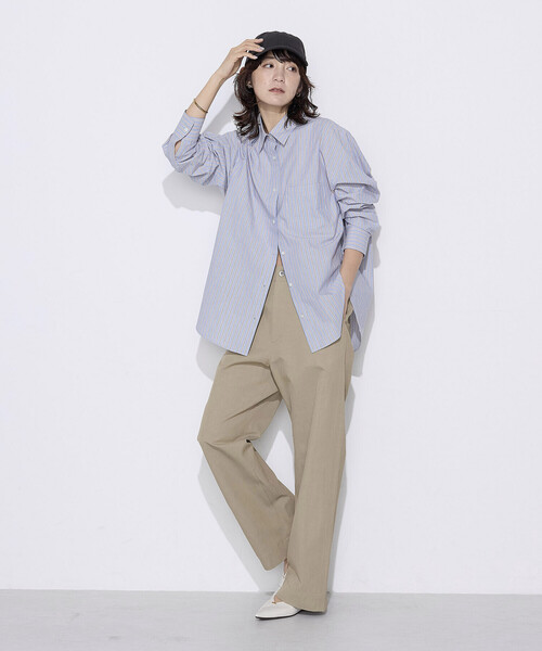 COMME CA Wardrobe(コムサワードローブ)の「〔 +サイズ 〕 オーガニックワッシャーストライプ シャツ(シャツ/ブラウス・レディース・ピンク/サックスブルー・13号)」の6枚目の写真