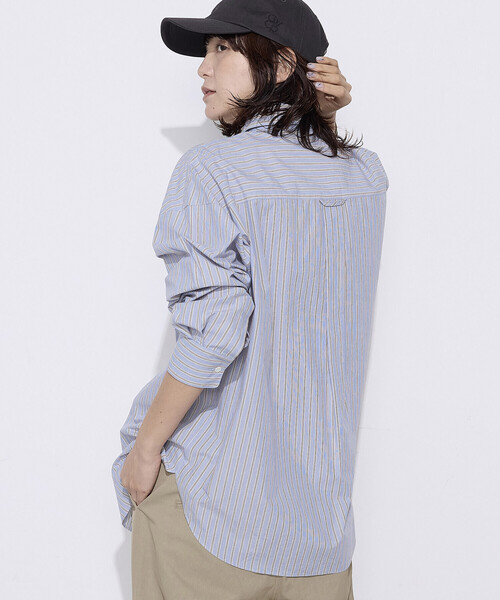 COMME CA Wardrobe(コムサワードローブ)の「〔 +サイズ 〕 オーガニックワッシャーストライプ シャツ(シャツ/ブラウス・レディース・ピンク/サックスブルー・13号)」の10枚目の写真