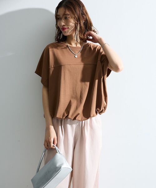 Green Parks(グリーンパークス)の「【適ON】超冷感ドロストフレンチプルオーバー(Tシャツ/カットソー・レディース・ブラック/レッド/オフホワイト/ブルー/キャメル・FREE)」の20枚目の写真