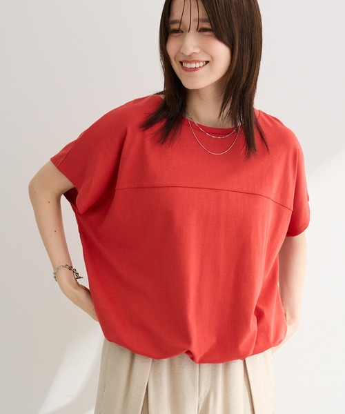 Green Parks(グリーンパークス)の「【適ON】超冷感ドロストフレンチプルオーバー(Tシャツ/カットソー・レディース・ブラック/レッド/オフホワイト/ブルー/キャメル・FREE)」の5枚目の写真