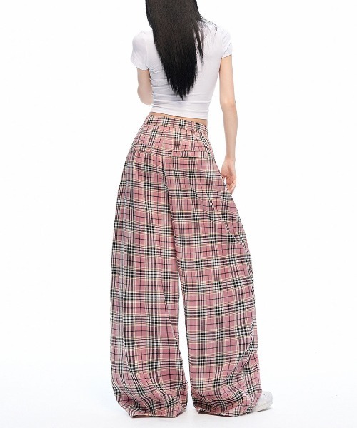 ＆soiree（アンドソワレ）の「ローウエストチェック柄ルーズワイドパンツ（その他パンツ・レディース・ピンク・X-LARGE/LARGE/MEDIUM/SMALL）」の4枚目の写真