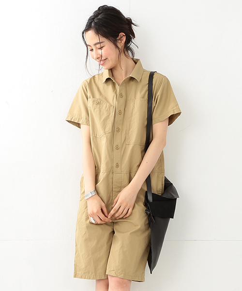 BEAMS BOY（ビームスボーイ）の「【FUDGE5月号掲載】BEAMS BOY / マイクロピーチ オールインワン（つなぎ/オールインワン・レディース・ベージュ/オリーブ・ONE SIZE）」の2枚目の写真