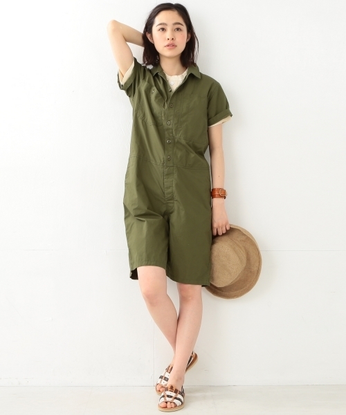 BEAMS BOY（ビームスボーイ）の「【FUDGE5月号掲載】BEAMS BOY / マイクロピーチ オールインワン（つなぎ/オールインワン・レディース・ベージュ/オリーブ・ONE SIZE）」の6枚目の写真