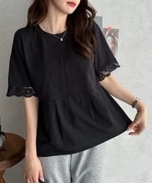 レーススリーブウエストタックTシャツ