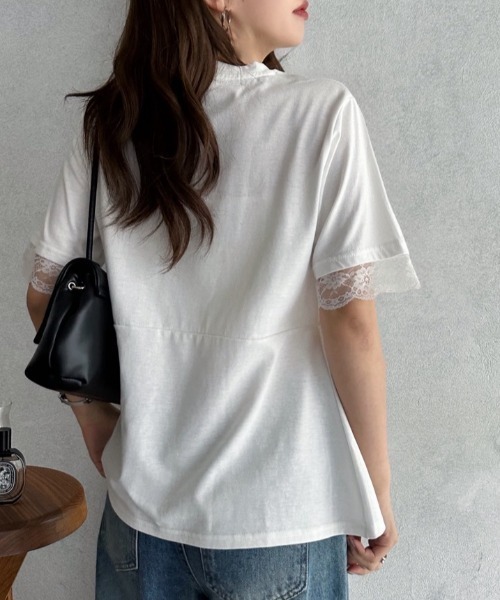 TREOVER(トレオーバー)の「レーススリーブウエストタックTシャツ(Tシャツ/カットソー・レディース・オフホワイト/ブラック・FREE)」の10枚目の写真
