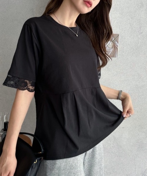 TREOVER(トレオーバー)の「レーススリーブウエストタックTシャツ(Tシャツ/カットソー・レディース・オフホワイト/ブラック・FREE)」の17枚目の写真