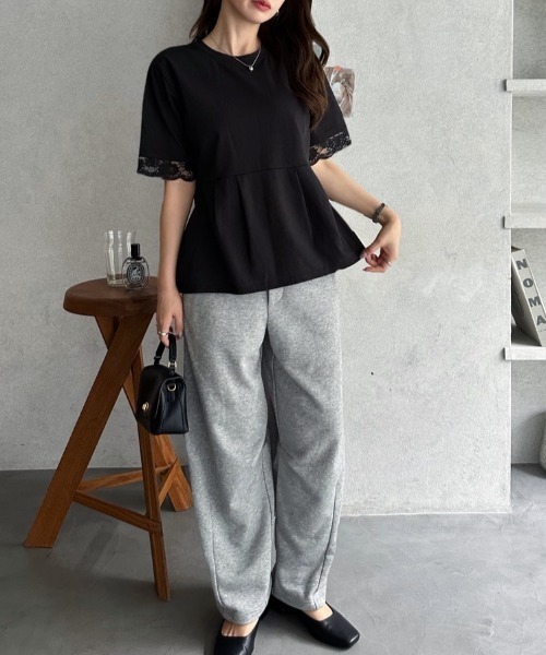 TREOVER(トレオーバー)の「レーススリーブウエストタックTシャツ(Tシャツ/カットソー・レディース・オフホワイト/ブラック・FREE)」の20枚目の写真