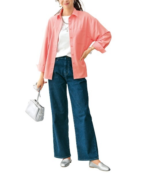 BELLUNA PLUS(ベルーナ)の「デニム素材美脚見えワイドパンツ68丈(その他パンツ・レディース・ネイビー/ケミカルウォッシュ/ブラック・SMALL/X-LARGE/LARGE/MEDIUM)」の5枚目の写真