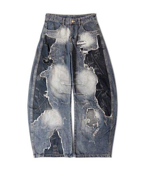 GALLIS ADDICTION(ガリスアディクション)の「GA REPAIR HARD CRUSH DENIM2(デニムパンツ・メンズ・ブラック/インディゴブルー・M/L)」の2枚目の写真