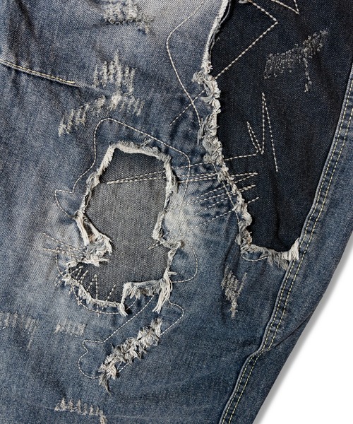 GALLIS ADDICTION(ガリスアディクション)の「GA REPAIR HARD CRUSH DENIM2(デニムパンツ・メンズ・ブラック/インディゴブルー・M/L)」の9枚目の写真