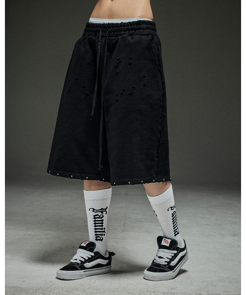 MWOONG(ムン)の「Stud destroyed P BK Half(スウェットパンツ・レディース・その他・FREE)」の6枚目の写真