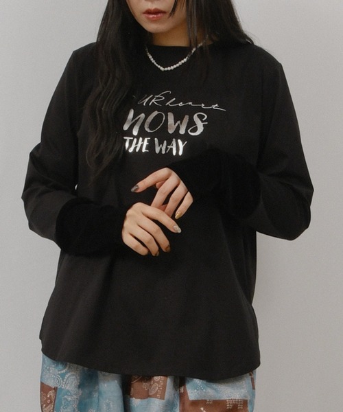 palm RICHE(ポームリシュ)の「箔プリントロゴロンT(Tシャツ/カットソー・レディース・ライトブルー/ブラック/オフホワイト・M)」の3枚目の写真