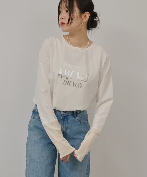 palm RICHE(ポームリシュ)の「箔プリントロゴロンT(Tシャツ/カットソー・レディース・ライトブルー/ブラック/オフホワイト・M)」の10枚目の写真