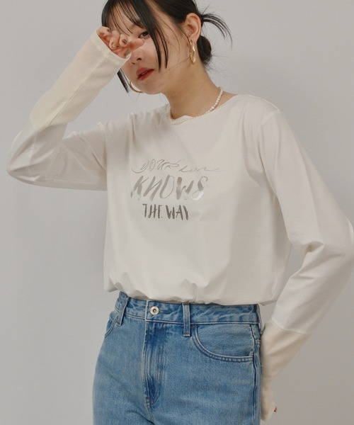 palm RICHE(ポームリシュ)の「箔プリントロゴロンT(Tシャツ/カットソー・レディース・ライトブルー/ブラック/オフホワイト・M)」の9枚目の写真