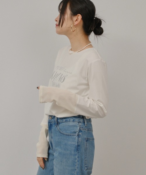 palm RICHE(ポームリシュ)の「箔プリントロゴロンT(Tシャツ/カットソー・レディース・ライトブルー/ブラック/オフホワイト・M)」の8枚目の写真