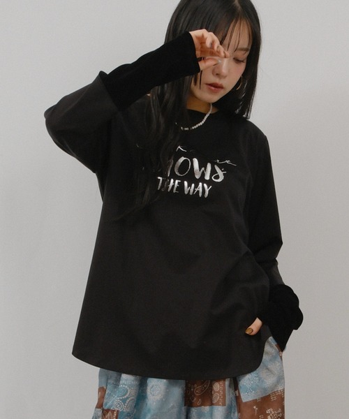 palm RICHE(ポームリシュ)の「箔プリントロゴロンT(Tシャツ/カットソー・レディース・ライトブルー/ブラック/オフホワイト・M)」の16枚目の写真