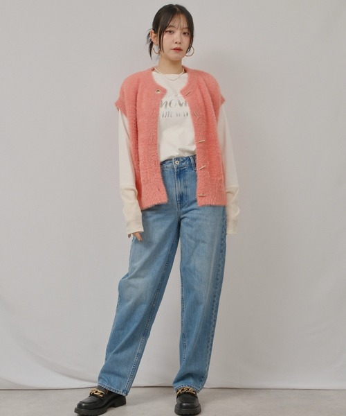 palm RICHE(ポームリシュ)の「箔プリントロゴロンT(Tシャツ/カットソー・レディース・ライトブルー/ブラック/オフホワイト・M)」の11枚目の写真