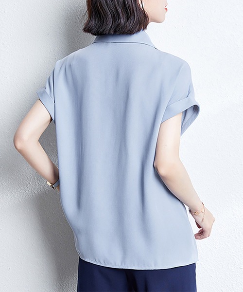 Doux Belle(ドゥーベル)の「配色襟付き半袖ブラウス(シャツ/ブラウス・レディース・ピンク/ブルー・MEDIUM/LARGE/X-LARGE)」の7枚目の写真
