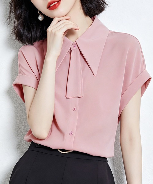 Doux Belle(ドゥーベル)の「配色襟付き半袖ブラウス(シャツ/ブラウス・レディース・ピンク/ブルー・MEDIUM/LARGE/X-LARGE)」の8枚目の写真