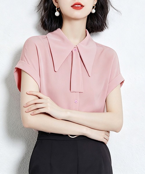 Doux Belle(ドゥーベル)の「配色襟付き半袖ブラウス(シャツ/ブラウス・レディース・ピンク/ブルー・MEDIUM/LARGE/X-LARGE)」の10枚目の写真