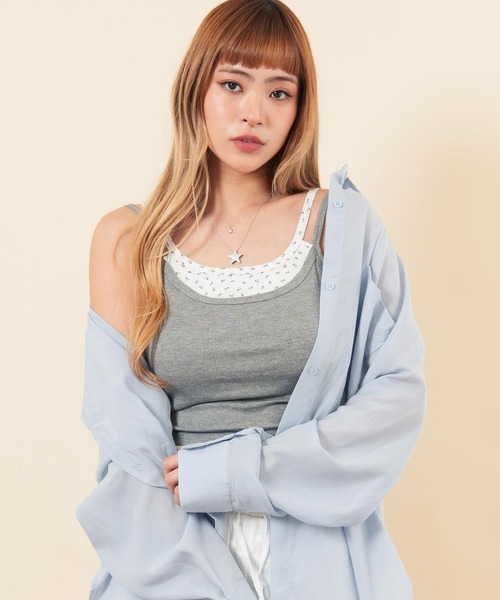 anap mimpi(アナップミンピ)の「カップ付き花柄レイヤード風リブキャミソール(キャミソール・レディース・アイボリー/グレー・F)」の3枚目の写真