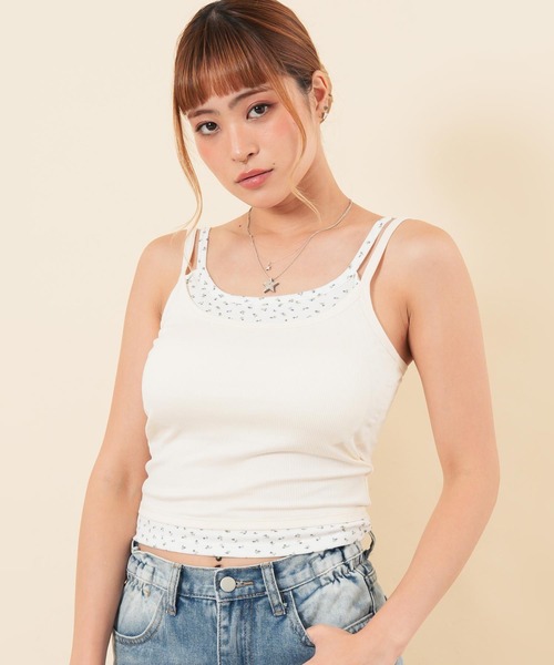 anap mimpi(アナップミンピ)の「カップ付き花柄レイヤード風リブキャミソール(キャミソール・レディース・アイボリー/グレー・F)」の12枚目の写真