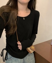 ロングスリーブ トップス シャーリングデザイン ロングTシャツ カットソー