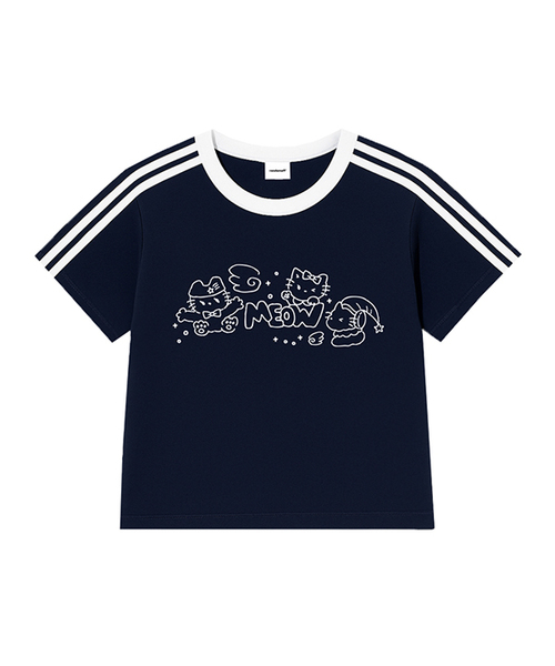 RANDOMOFF(ランダムオフ)の「MEOW KITTENS TRACK CROP T-SHIRT (5color)(Tシャツ/カットソー・レディース・ホワイト/スカイブルー/ライトピンク/ダークベージュ/ネイビー・FREE)」の4枚目の写真