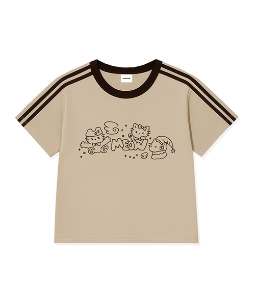 RANDOMOFF(ランダムオフ)の「MEOW KITTENS TRACK CROP T-SHIRT (5color)(Tシャツ/カットソー・レディース・ホワイト/スカイブルー/ライトピンク/ダークベージュ/ネイビー・FREE)」の2枚目の写真