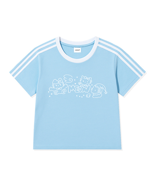 RANDOMOFF(ランダムオフ)の「MEOW KITTENS TRACK CROP T-SHIRT (5color)(Tシャツ/カットソー・レディース・ホワイト/スカイブルー/ライトピンク/ダークベージュ/ネイビー・FREE)」の3枚目の写真