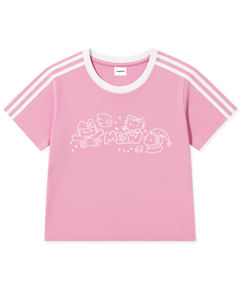 RANDOMOFF(ランダムオフ)の「MEOW KITTENS TRACK CROP T-SHIRT (5color)(Tシャツ/カットソー・レディース・ホワイト/スカイブルー/ライトピンク/ダークベージュ/ネイビー・FREE)」の6枚目の写真