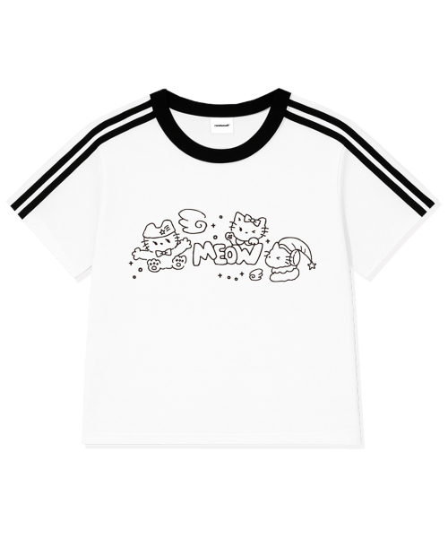 RANDOMOFF(ランダムオフ)の「MEOW KITTENS TRACK CROP T-SHIRT (5color)(Tシャツ/カットソー・レディース・ホワイト/スカイブルー/ライトピンク/ダークベージュ/ネイビー・FREE)」の10枚目の写真