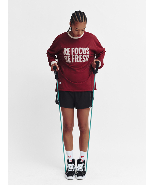 MENASOO(ミナス)の「Refocus Mesh Round Neck T Shirt_Burgundy(Tシャツ/カットソー・レディース・バーガンディー・FREE/2)」の4枚目の写真