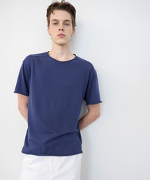 ANYTIME LOREAK（エニタイムロレーク）の「YUCCA RAW-EDGE HALF KNIT - BLUE（Tシャツ/カットソー）」