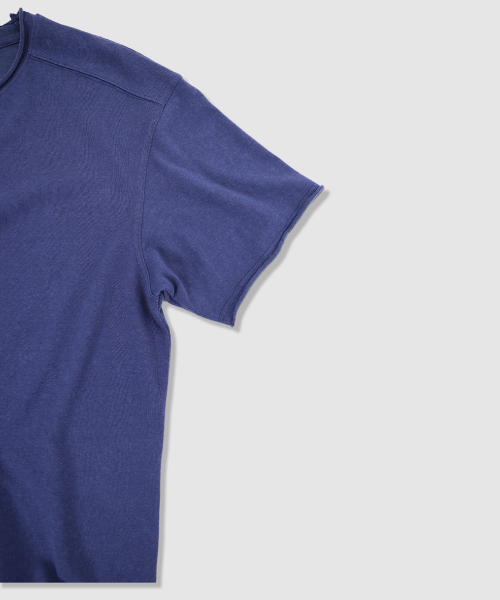 ANYTIME LOREAK(エニタイムロレーク)の「YUCCA RAW-EDGE HALF KNIT - BLUE(Tシャツ/カットソー・メンズ・ブルー・LARGE/MEDIUM)」の4枚目の写真