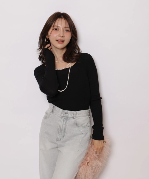 Apuweiser-riche(アプワイザーリッシェ)の「シアーリブニット(ニット/セーター・レディース・ホワイト/ブラック/ブラウン/ピンクベージュ・2)」の7枚目の写真