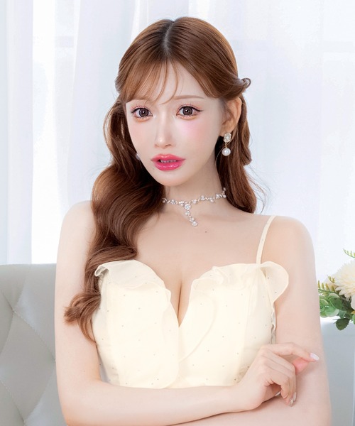 DAZZY(デイジー)の「シフォンラメビジューAラインセットアップミニ丈キャバドレス(ドレス・レディース・アイボリー・S/XS)」の8枚目の写真