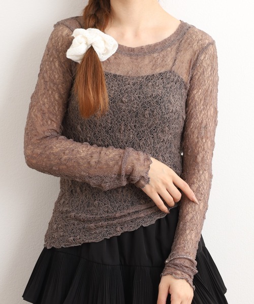 FUNALIVE(ファンアライブ)の「gleam ストレッチレースクルーシアーカットソー 長袖(Tシャツ/カットソー・レディース・ブラウン/ピンク/グレー系その他/ホワイト/ブラック/ブルーグレー・FREE)」の4枚目の写真