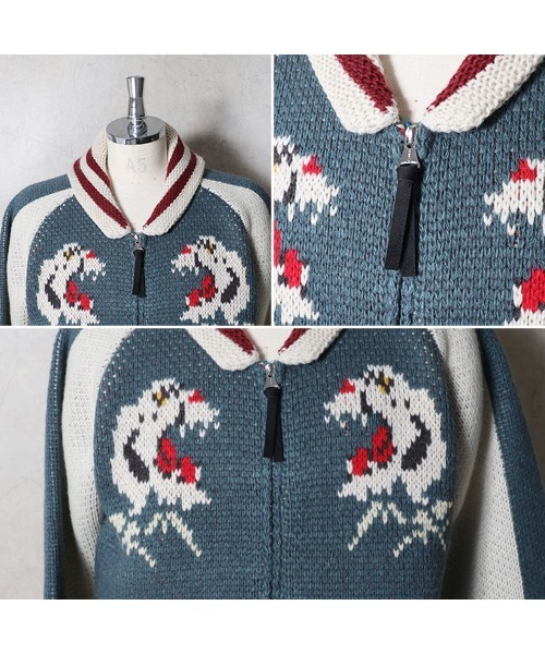 HOUSTON（ヒューストン）の「HOUSTON ヒューストン SOUVENIR COWICHAN SWEATER（TIGER） / カウチンセーター スカジャン風 ニット カーディガン（カーディガン/ボレロ・メンズ・ブラック/ブルー/グリーン・M/L/XL）」の11枚目の写真