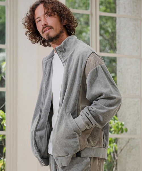 CAMBIO(カンビオ)の「mj11892-Cut Velour Corduroy Track Jacket トラックジャケット(PF-262-012)(その他アウター・メンズ・ブラック/グレー・L/M)」の2枚目の写真