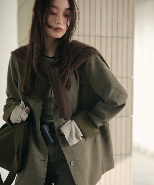 LAULEN(ローレン)の「no collar single jacket /ノーカラーシングルジャケット(ノーカラージャケット・レディース・ブラウン/グレー・FREE)」の5枚目の写真
