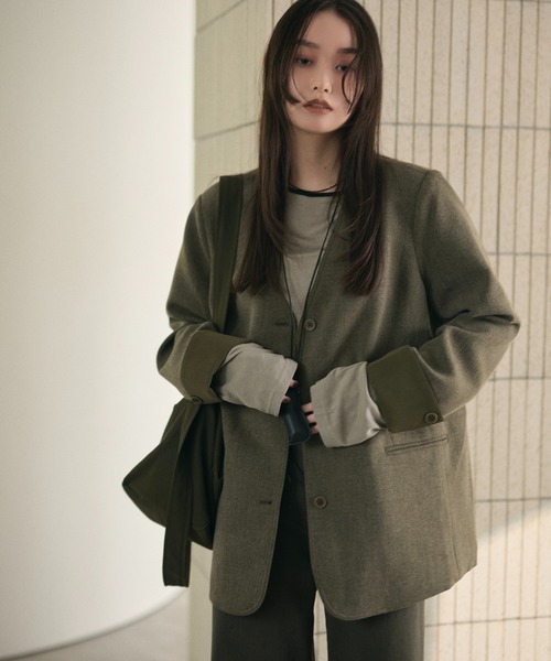 LAULEN(ローレン)の「no collar single jacket /ノーカラーシングルジャケット(ノーカラージャケット・レディース・ブラウン/グレー・FREE)」の6枚目の写真