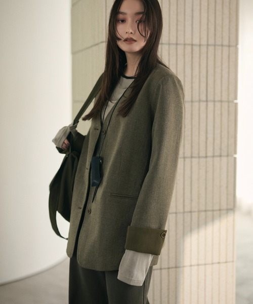 LAULEN(ローレン)の「no collar single jacket /ノーカラーシングルジャケット(ノーカラージャケット・レディース・ブラウン/グレー・FREE)」の11枚目の写真