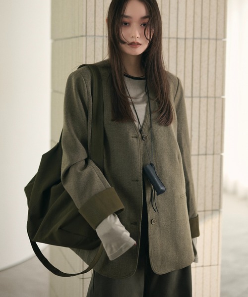 LAULEN(ローレン)の「no collar single jacket /ノーカラーシングルジャケット(ノーカラージャケット・レディース・ブラウン/グレー・FREE)」の10枚目の写真